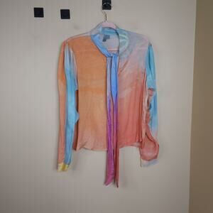Bl-nk London Mina Tie-Dye Peasant Blouse Pink Purple Size L